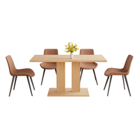 Ensemble esthétique de 5 tables rectangulaires en MDF avec chaises en similicuir pour la cuisine et la salle à manger.