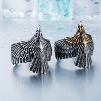 Yunnique Bague Aigle Bicolore en Acier Inoxydable 316L pour Homme et Femme, Style Antique Argenté et Doré, Audacieux, Sombre, Rébellions, Motard, Punk, Gothique