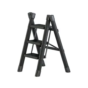 Schlussverkauf tragbare schwarze verdickte faltbare Leiter multifunktionale Ablage abnehmbare Haushalt 3-stufige Leiter