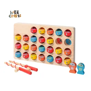 霍伊工艺品数字字母认知字母匹配游戏木制磁性钓鱼玩具