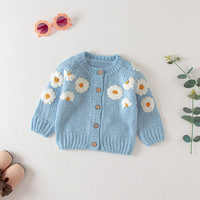 Pull en coton biologique tricoté pour bébé nouveau-né, motif de marguerite, cardigan brodé, tendance printemps-automne