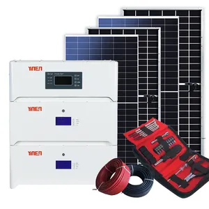 하이브리드 홈 태양 광 발전 시스템 리튬 이온 배터리가 장착 된 5KW 10KW 20KW 쌓을 수있는 태양 전지 패널 키트 완료