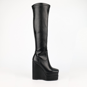 WETKISS Chaussures de fête à plateforme pour femmes, <span class=keywords><strong>bottes</strong></span> longues, cuissardes à talons compensés, <span class=keywords><strong>bottes</strong></span> extensibles <span class=keywords><strong>noires</strong></span> pour mollets larges, vente en gros - Product Image 1