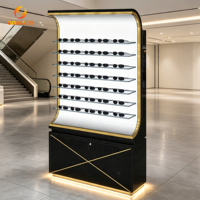 Exhibidor Vertical Retroiluminado para Gafas de Sol, Mueble de Exhibición Óptico de Lujo con Estantes de Vidrio Templado e Iluminación LED
