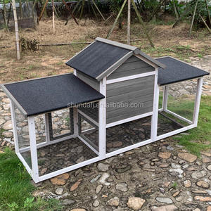 SDR031-gris – Grand enclos à poules en bois élégant avec couloir coulissant horizontal pour lapins, poules, hamsters et furets - Product Image 3