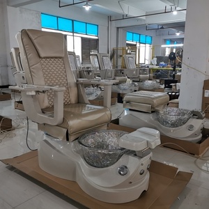 Kisen Luxury Professional Brown Pu Leather Pipeless Magnetic Jet Nail Salon Foot Spa Massage Electric Pedicure Manicure Chair - Product Image 1