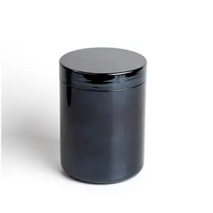 Recipiente plástico do pote personalizado preto 16oz com tampa preta