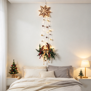 Ornement de Noël suspendu lumineux à LED, étoile en bois, pour décoration murale ou fenêtre, décorations de fêtes - Product Image 5