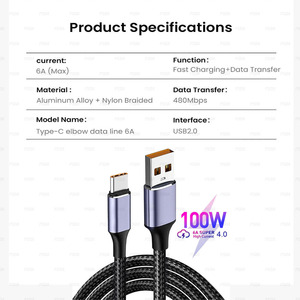 1M 2M 3M 6A 120W PD carga rápida USB <span class=keywords><strong>a</strong></span> USB tipo <span class=keywords><strong>C</strong></span> Cable carga rápida 4,0 Cable de datos portátil teléfono móvil para iPhone 17 Huawei - Product Image 3
