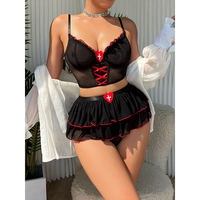 Lingerie sexy d'Halloween lingerie sexy pour femmes sous-vêtements à armatures en maille à volants lingerie amusante jupe string costume cosplay costume d'infirmière