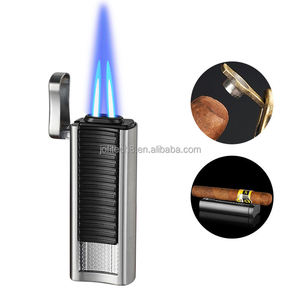 JOFI High Quality <b>Custom</b> Logo Butane 2 Jets Torch <b>Lighter</b> with Four Flames Refillable Business Gifts with cigar punch - Product Image 1