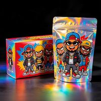 Sacs d'emballage refermables en Mylar anti-odeur avec boîte, personnalisables, imprimés, holographiques, pour bonbons, biscuits, jouets laser, aliments, 3,5g, 7g, 14g, 28g