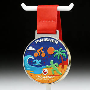 Medalla de Triatlón Redonda Plateada de Aleación de Zinc Esmaltada a Color, Premio del Evento Challenge Vieux <span class=keywords><strong>Boucau</strong></span> - Product Image 1