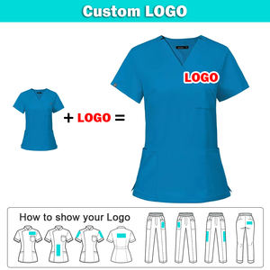 Tenues d'infirmière unisexes à col en V avec logo personnalisé, ensembles de blouses en spandex et polyester, pantalons de jogging pour les médecins, les infirmières, les dentistes, l'hôpital - Product Image 2