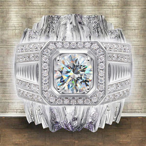 Anillo de Moissanita de Plata de Ley S925 para Hombre, de Lujo, con Cuatro Garras, Elegante, en Oro Blanco, Joyería Fina para Hombre, Venta al Por Mayor - Product Image 2