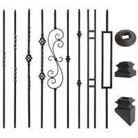 Balustrade d'escalier intérieur Sphère en fer forgé contemporaine noire Balustre à double boule forgée Balustres en fer