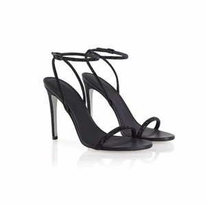Sandales à talons aiguilles fines avec strass noirs, style luxe léger, idéales pour les mariages, les dîners et les tenues habillées pour femmes. - Product Image 1