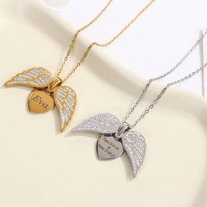 สร้อยคอปีกนางฟ้าแบบเรียบหรู ชุบทอง 14k 18k PVD บนสแตนเลสสตีล 316L สำหรับผู้หญิง พร้อมสลักชื่อได้ - Product Image 1
