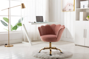 <span class=keywords><strong>Poltrona</strong></span> Girevole Singola da Trucco o <span class=keywords><strong>Scrivania</strong></span> <span class=keywords><strong>con</strong></span> Accenti Rosa e Base Dorata Poltroncina Relax di Design - Product Image 3