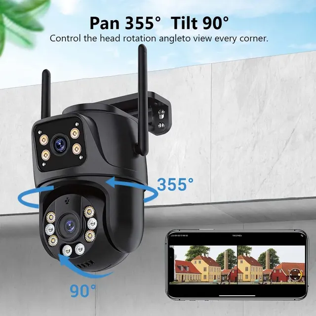 4K Dual Lens PTZ WiFi Camera Dual Screen AI Auto Tracking 8MP Outdoor Color Night Vision Two Way Audio Security Cam ICSee