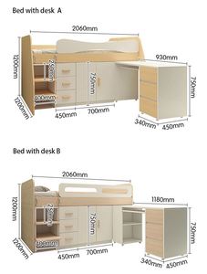 Lit superposé nordique à couchage élevé avec bureau <span class=keywords><strong>d</strong></span>'<span class=keywords><strong>angle</strong></span> et tiroir de rangement meubles de chambre <span class=keywords><strong>d</strong></span>'enfants vente populaire - Product Image 5