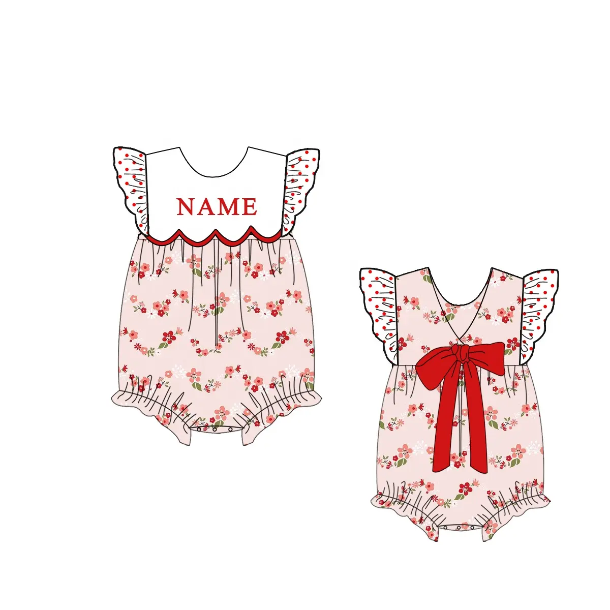 Puresun Children Clothes Boutique Kids Cotton Jumpsuits Personalized Name Baby Girls Rompers Wholesale