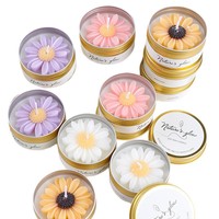 Lilin Aromaterapi Chamomile Bentuk Bunga dalam Stoples Timah Kecil Grosir, Lilin Kedelai Buatan Tangan Tanpa Asap, Wangi Kreatif, Suvenir