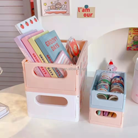 Étagère de rangement pliable de bureau en plastique rose Kawaii réglable
