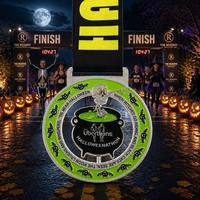 Médaille de sport personnalisée en alliage de zinc avec émail 3D et spinner, argentée, pour Halloween, marathon, tournoi, récompense pour les finisseurs, vente en gros