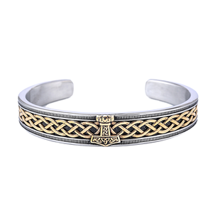 Brazalete con Diseño de Martillo de Thor de la Serie Viking Rune, Brazalete Personalizado con Nudo Celta Irlandés Nórdico, Chapado en Oro, Accesorio de Moda - Product Image 4