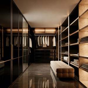 BALOM Customized Modern Bedroom Walk in Closet System White Built in <b>Wardrobe</b> <b>Gold</b> <b>Handle</b> Movable Combination Closet Furniture - Product Image 2
