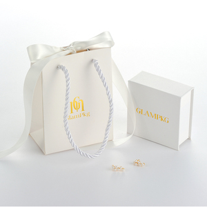 GLAMPKG Paper Magnetic <b>Book</b> <b>Box</b> Black Foam Insert Microfiber Pouch Paper Handle Ribbon Bag Gold Logo Jewelry Packaging Set - Product Image 6