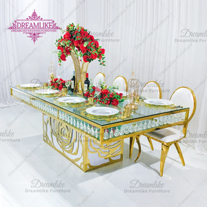 Table à manger de luxe <span class=keywords><strong>en</strong></span> acier inoxydable doré pour les banquets de mariage, les restaurants et les hôtels - Product Image 1