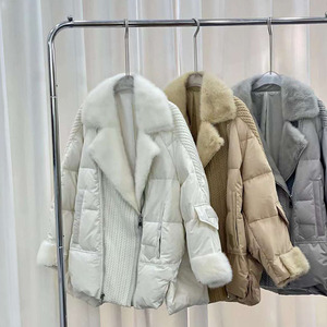 Oftbuy 2023 mujeres europeas y <span class=keywords><strong>americanas</strong></span> de alta calidad con hombros caídos abajo abrigo de piel de visón Real suelta corta cálida chaqueta de plumón de <span class=keywords><strong>ganso</strong></span> - Product Image 4