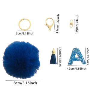 Hot-selling Fashion Decoration Pompom Keychains Custom 26 Letter <strong>and</strong> Puff Ball Acrylic <strong>Keychain</strong> - Product Image 6