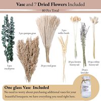 80 PCS Rumput Pampas Kecil Alami Vas Kaca Bunga Kering Buket Lavender Eucalyptus Dekorasi Meja Boho Rustic