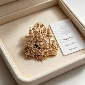 Insignia de Metal Fundido en 3D de la Realidad Nacional de Camboya, Chapada en Oro, Aleación de Zinc, Patrón del Templo del León, Emblema Personalizado para Uniforme - Product Image 3