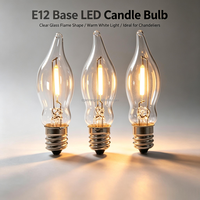 Ampoule LED E12, C18, Ampoule à filament en verre transparent en forme de flamme, 120V, Lumière blanc chaud, Ampoule décorative pour suspension