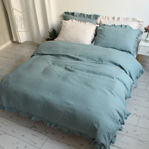 <span class=keywords><strong>King</strong></span> <span class=keywords><strong>Size</strong></span> Luxury <span class=keywords><strong>Comforter</strong></span> Mềm Tự Nhiên Rửa Sạch 100% Lanh Pháp Linen Vải Ruffles Bộ Đồ Giường - Product Image 5