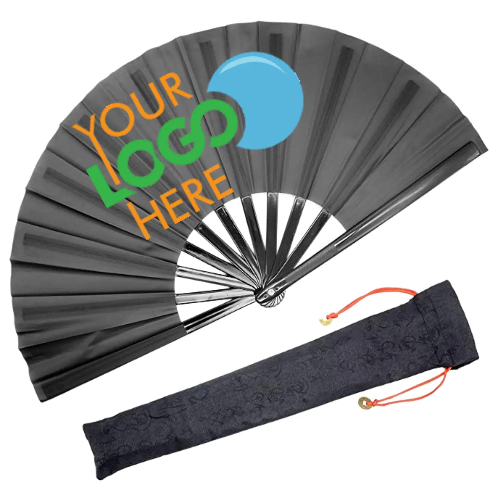 Black Large Rave Folding Hand Fan Chinese Japanese Bamboo Large Hand Fan Loud Voice Hand fan