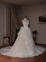 MZD05212 Gaun Pengantin Organza Bunga 3d Tanpa Lengan Mawar Buatan Tangan Model A-Line