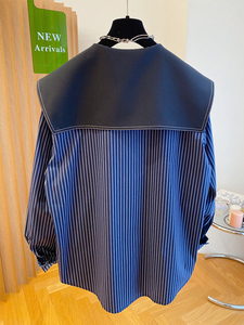 Boutique Großhandel 2026 Frühling Neue Modische Französische Puppenkragen-Bluse mit Langen Ärmeln und Lässigem Gestreiftem Design für Damen - Product Image 4