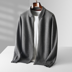 Cardigan da Uomo Autunno e Inverno in 100% Cashmere <span class=keywords><strong>con</strong></span> Cerniera e Collo a Camicia Maglione Lavorato a Maglia Personalizzazione all'Ingrosso - Product Image 1