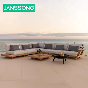 Meubles de jardin en <span class=keywords><strong>bois</strong></span> de teck Ensemble de canapés de jardin avec <span class=keywords><strong>terrasse</strong></span> d'hôtel moderne Combinaison de canapés en forme de L avec table basse - Product Image 4