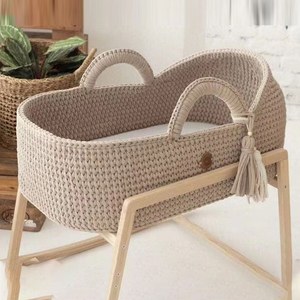 Cesta Moisés de Ganchillo <span class=keywords><strong>para</strong></span> Bebé con Base de Madera, Soporte Balancín y Colchón de Cuerda, Venta al por Mayor - Product Image 4