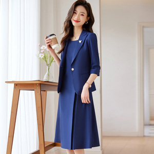 Women's Mid Sleeve Professional Suit Dress O Neck A Line Anti Wrinkle Formal Work Interview Career Dress - Product Image 2