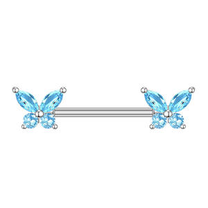 <span class=keywords><strong>Piercing</strong></span> de <span class=keywords><strong>pecho</strong></span> recto estilo punk de cobre con circonita de mariposa para comercio electrónico transfronterizo, joyería unisex de 14 mm de longitud de barra - Product Image 5