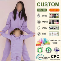 Ventes en gros OEM de sweats à capuche et pantalons de jogging assortis pour maman et moi, tenues de famille assorties, couleur unie, logo personnalisé, en molleton