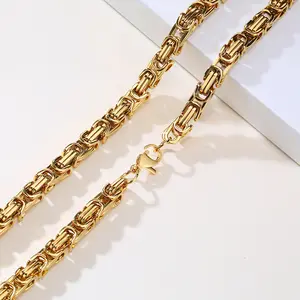 Hot Trendy Mens Stainless Steel King Chain Wholesale 18k Gold Plated 6mm Width Viking Byzantine Chain Necklace For Men