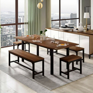 Space-saving Mid Century-Modern 63&quot; Walnut Extendable <strong>Folding</strong> Dining <strong>Table</strong> Set <strong>with</strong> 2 <strong>Benches</strong> for 4-6 in Living Room - Product Image 4